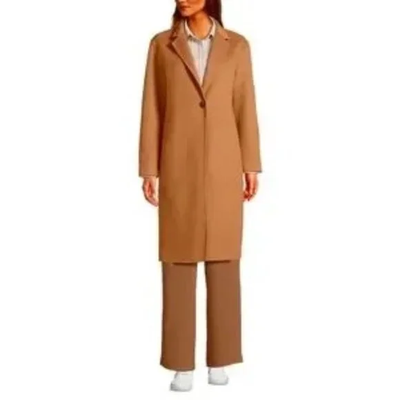 Lands’ End Wool Blend Overcoat - Camel - Size - Large - Picture 1 of 16